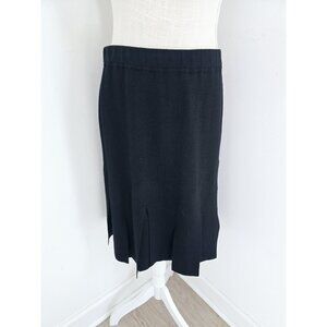 St. John Essentials Black Pleated Carwash Hem Wool Blend Vintage Knee Skirt 8 M